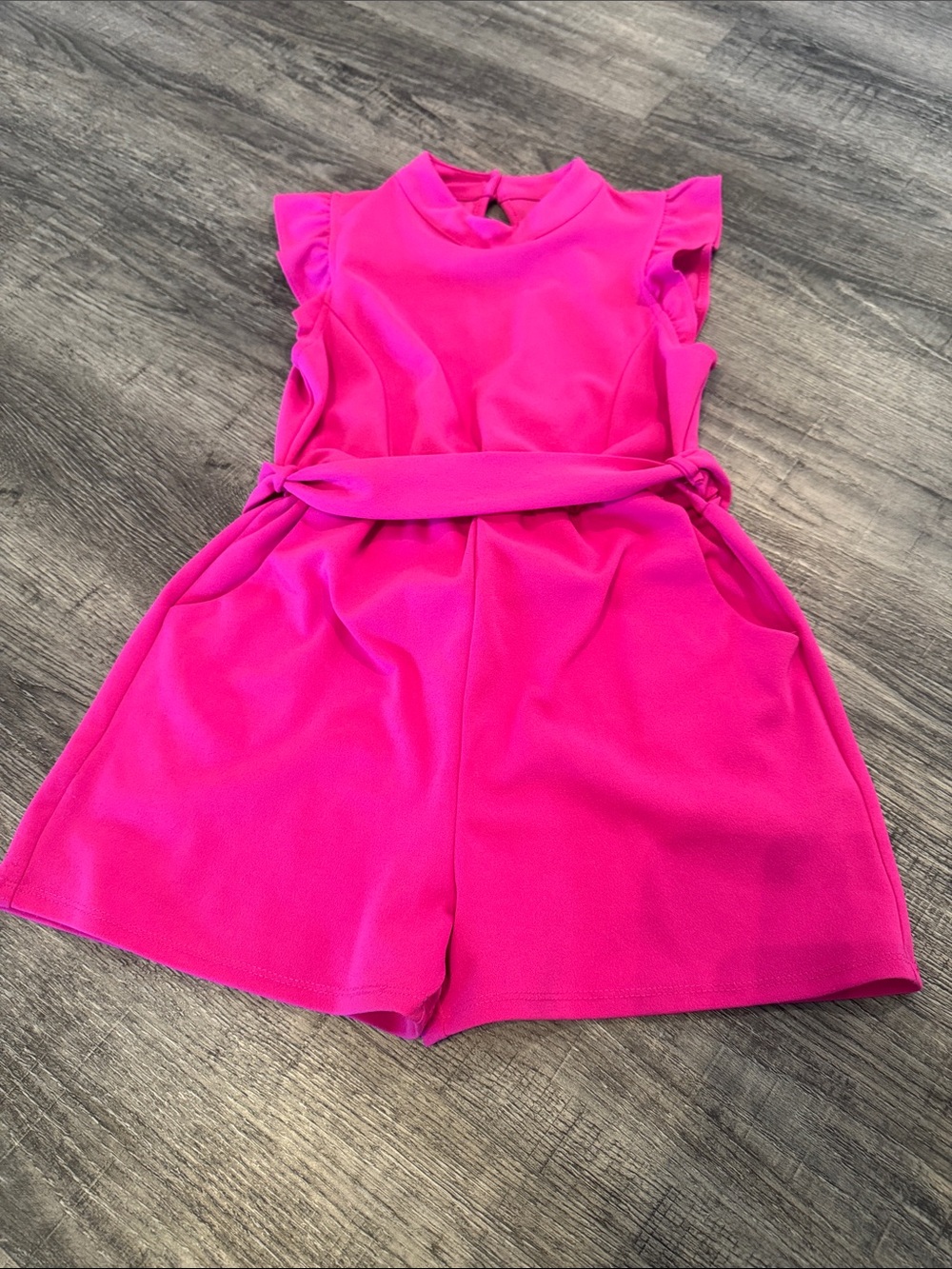 Moa Moa Hot Pink Ruffle Sleeve Romper with Waist Tie